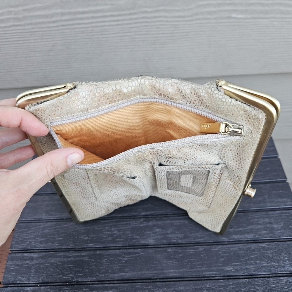 HOBO International Lauren Clutch Wallet Exotic Snakeskin Gold Organizer Bag - Picture 14 of 16
